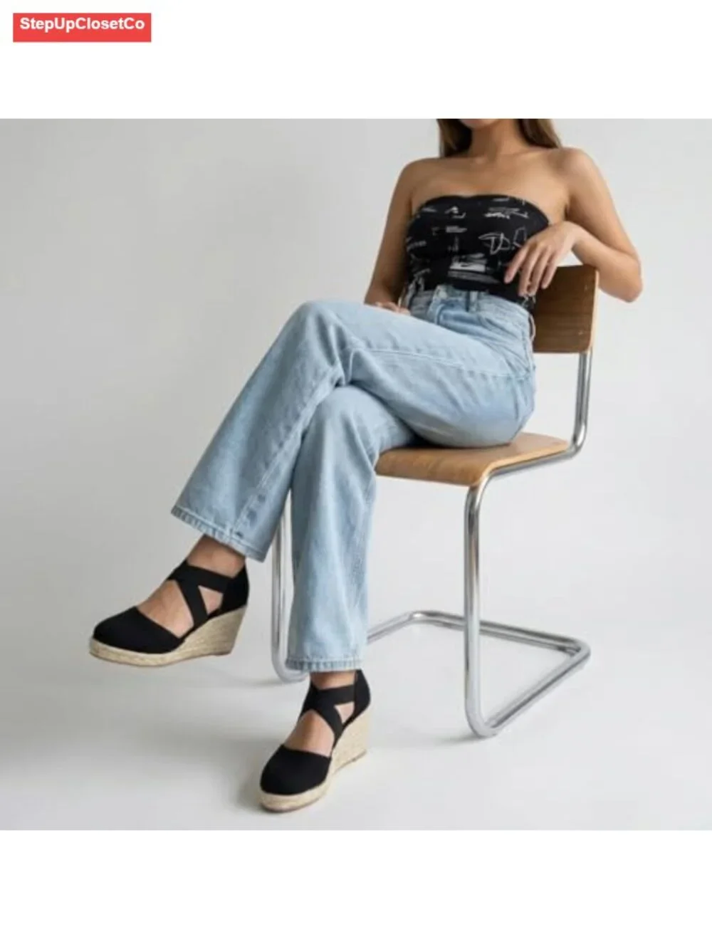 Wedge Espadrille Sandals - Slip On Closed Toe with Elastic Straps